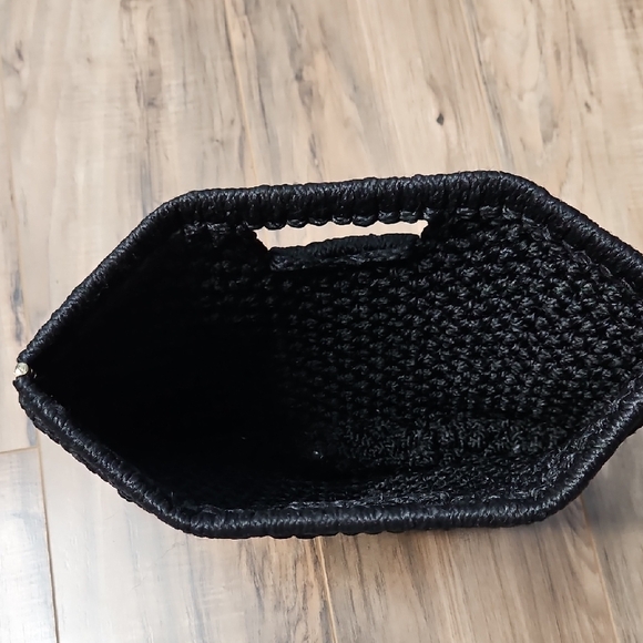 Vintage Women's macramé Crochet Black Woven Tote Bag - Picture 4 of 7